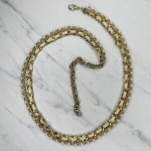 Womens Gold Tone Faux Pearl Chain Belt Draped Small Medium (S/M) ✨